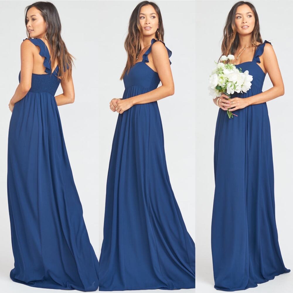 Show Me Your MuMu June Maxi Gown Navy Blue Small Wedding Bridesmaid Guest NEW
